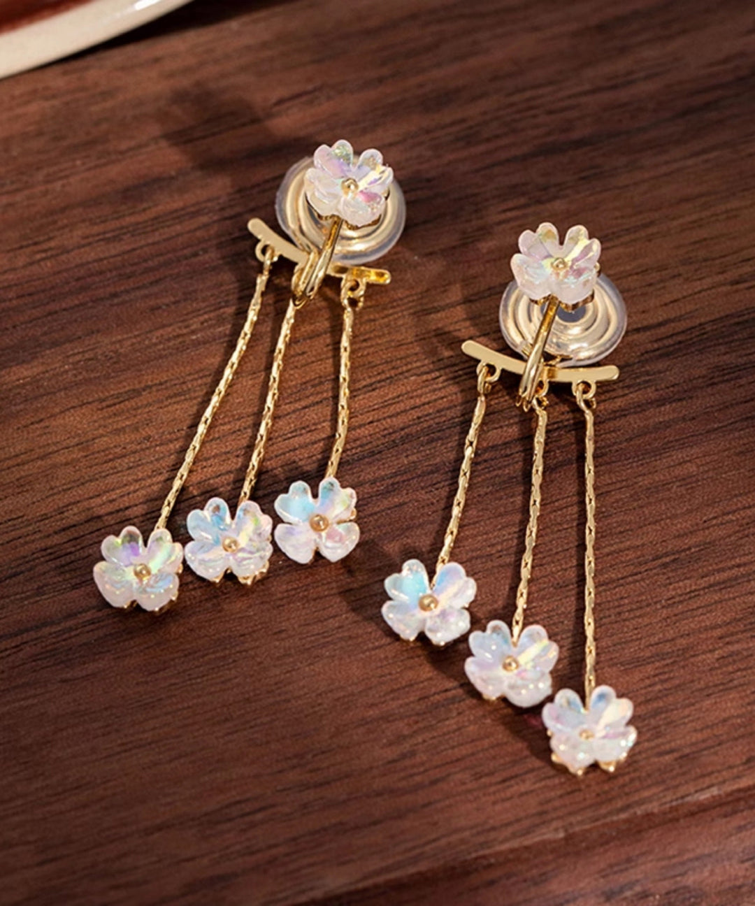 Fashion Gold Copper Overgild Floral Tassel Drop Earrings