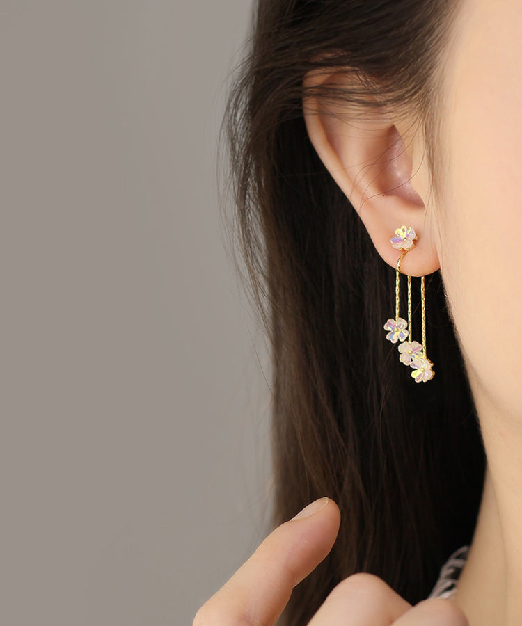 Fashion Gold Copper Overgild Floral Tassel Drop Earrings