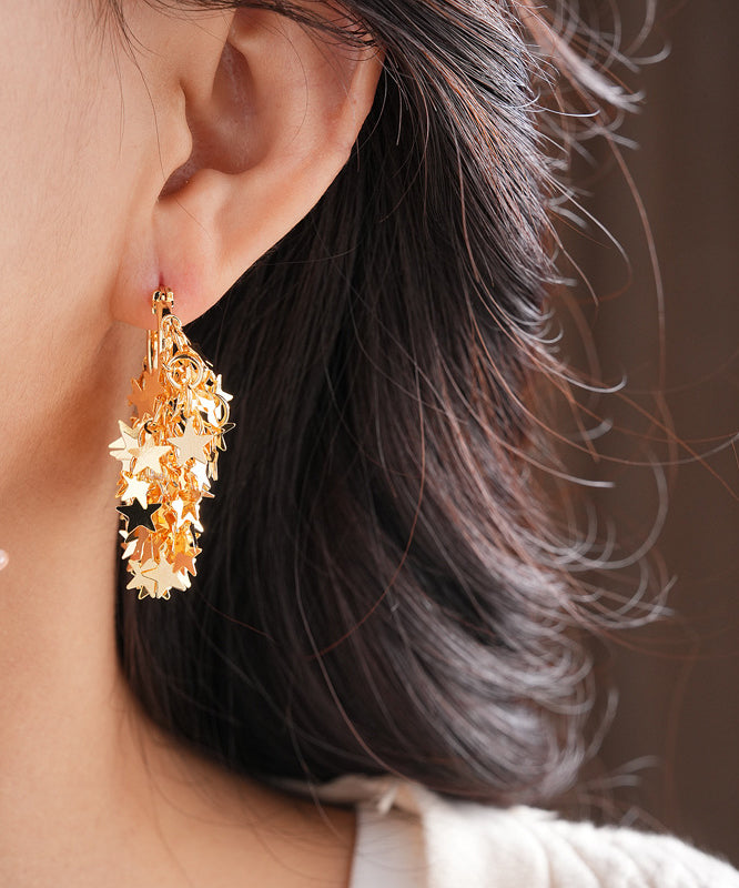 Fashion Gold Copper Overgild Zircon Star Tassel Hoop Earrings