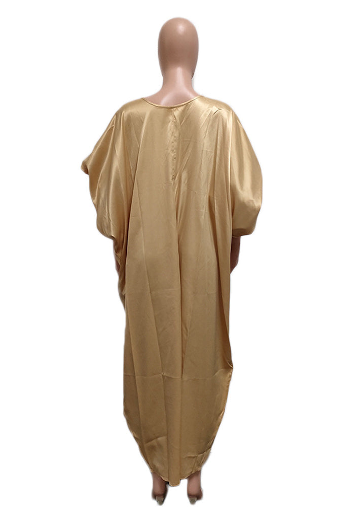 Fashion Gold Puff Sleeve Front Open Plus Size Silk Long Dress