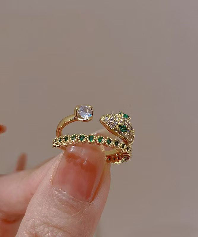 Fashion Gold Sterling Silver Overgild Zircon Gem Stone Open Rings Two-Piece Set