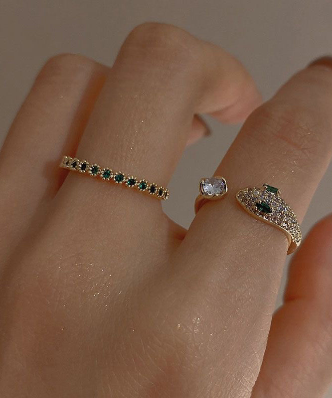 Fashion Gold Sterling Silver Overgild Zircon Gem Stone Open Rings Two-Piece Set