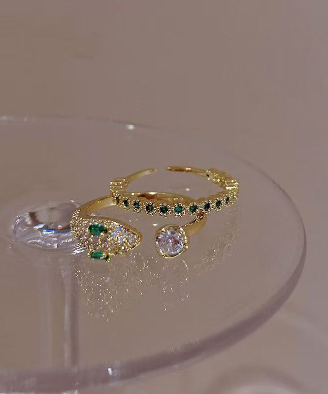 Fashion Gold Sterling Silver Overgild Zircon Gem Stone Open Rings Two-Piece Set