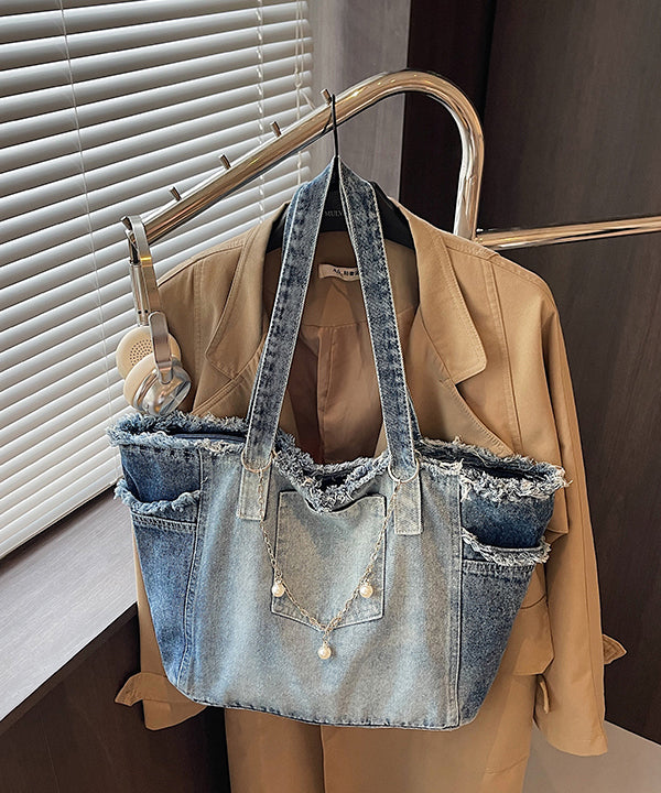 Fashion Gradient Blue Tasseled Large Capacity Denim Shoulder Bags