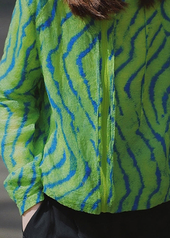 Fashion Green Zip Up Print Cotton Coat Fall