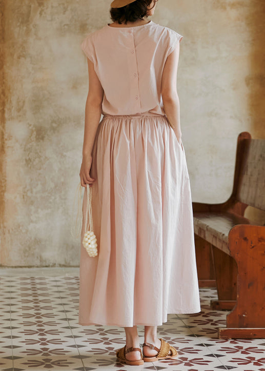 Fashion Grey Lace Up Pockets Cotton Dress Sleeveless