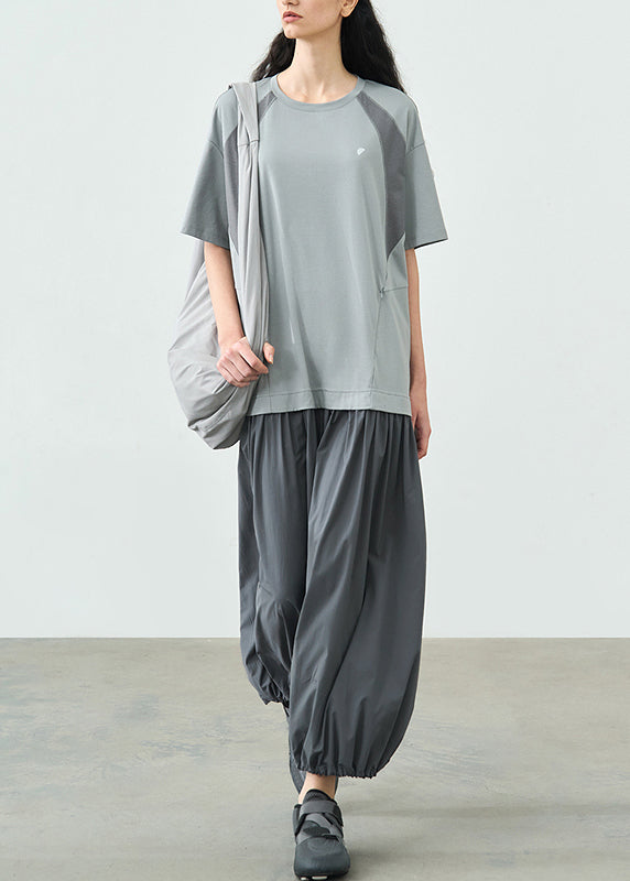 Fashion Grey O Neck Patchwork Cotton Long Dresses Summer