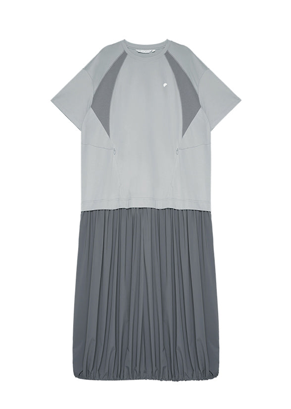 Fashion Grey O Neck Patchwork Cotton Long Dresses Summer