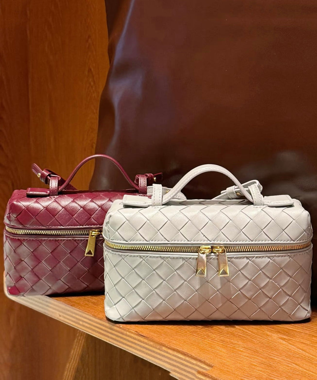 Fashion Large Capacity Handmade Weave Leather Vanity Bag