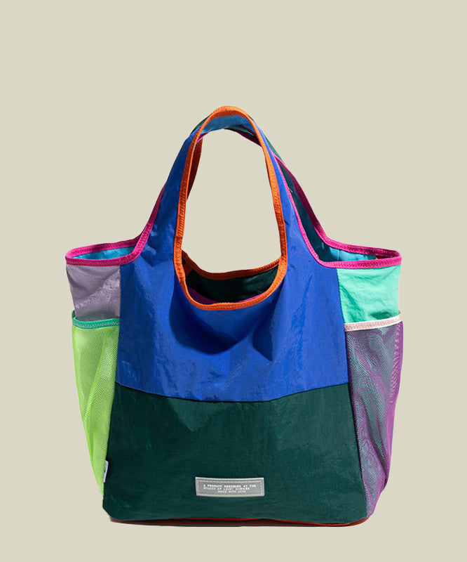 Fashion Mixed Color Large Capacity Patchwork Nylon Tote Handbag