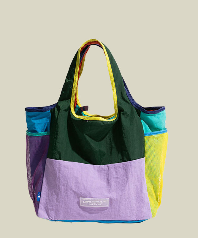 Fashion Mixed Color Large Capacity Patchwork Nylon Tote Handbag