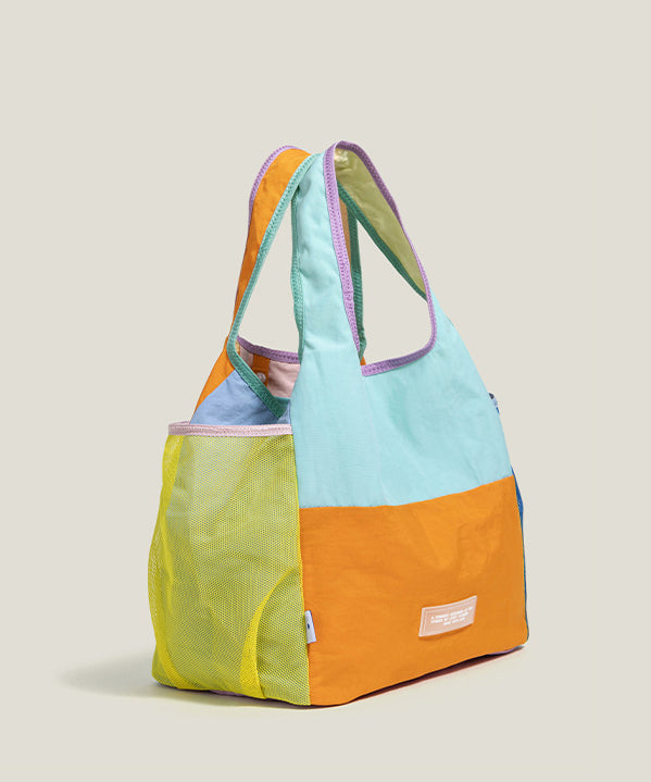 Fashion Mixed Color Large Capacity Patchwork Nylon Tote Handbag