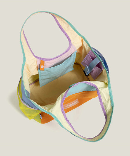 Fashion Mixed Color Large Capacity Patchwork Nylon Tote Handbag