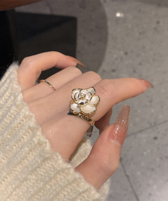 Fashion Orange Copper Pearl Camellia Rings