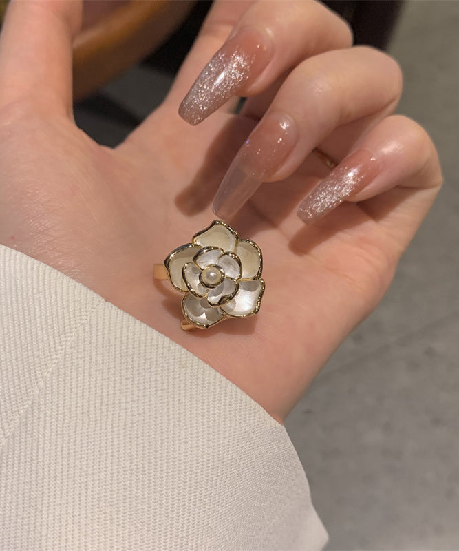 Fashion Orange Copper Pearl Camellia Rings