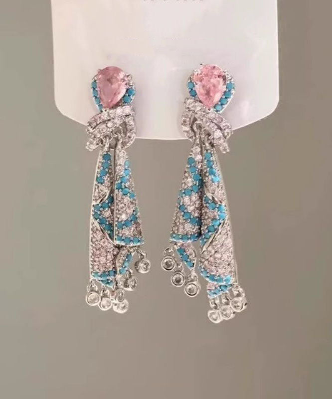 Fashion Rainbow Alloy Zircon Silk Tassel Drop Earrings