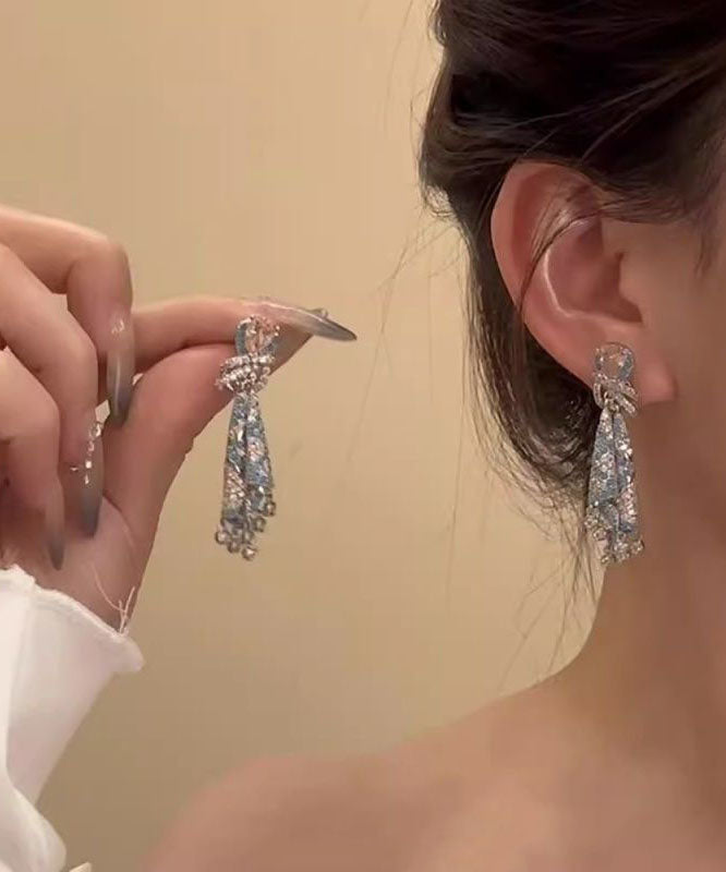 Fashion Rainbow Alloy Zircon Silk Tassel Drop Earrings