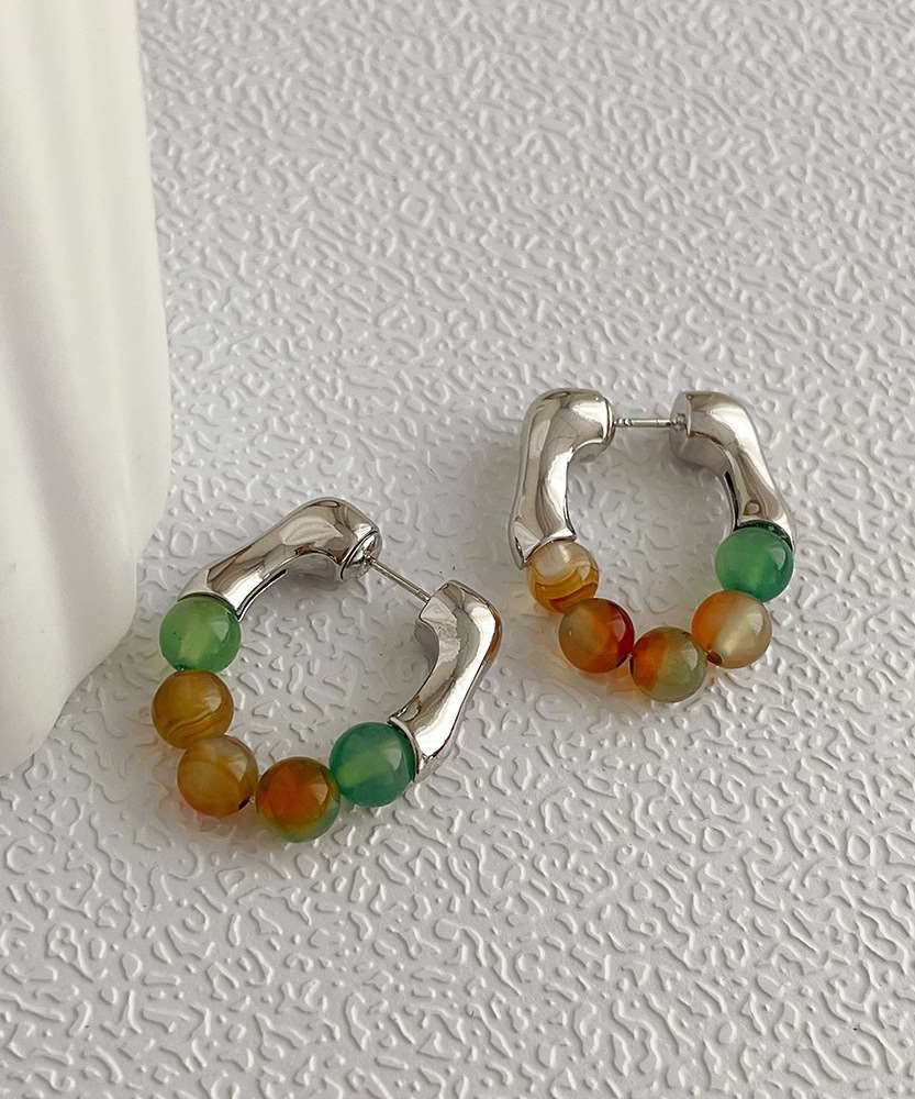 Fashion Rainbow Stainless Steel Crystal Hoop Earrings