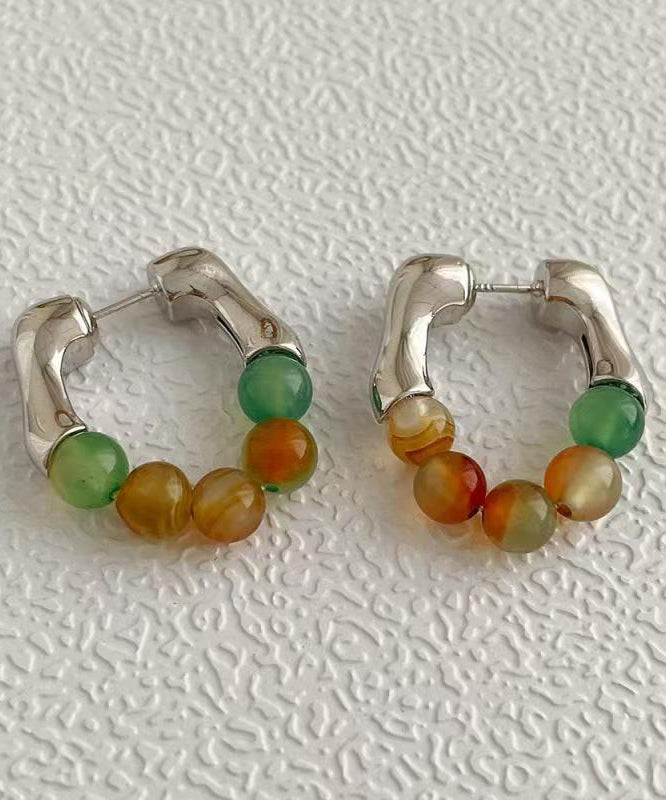 Fashion Rainbow Stainless Steel Crystal Hoop Earrings