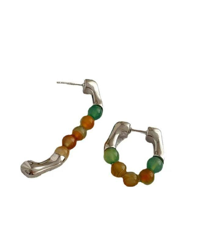 Fashion Rainbow Stainless Steel Crystal Hoop Earrings