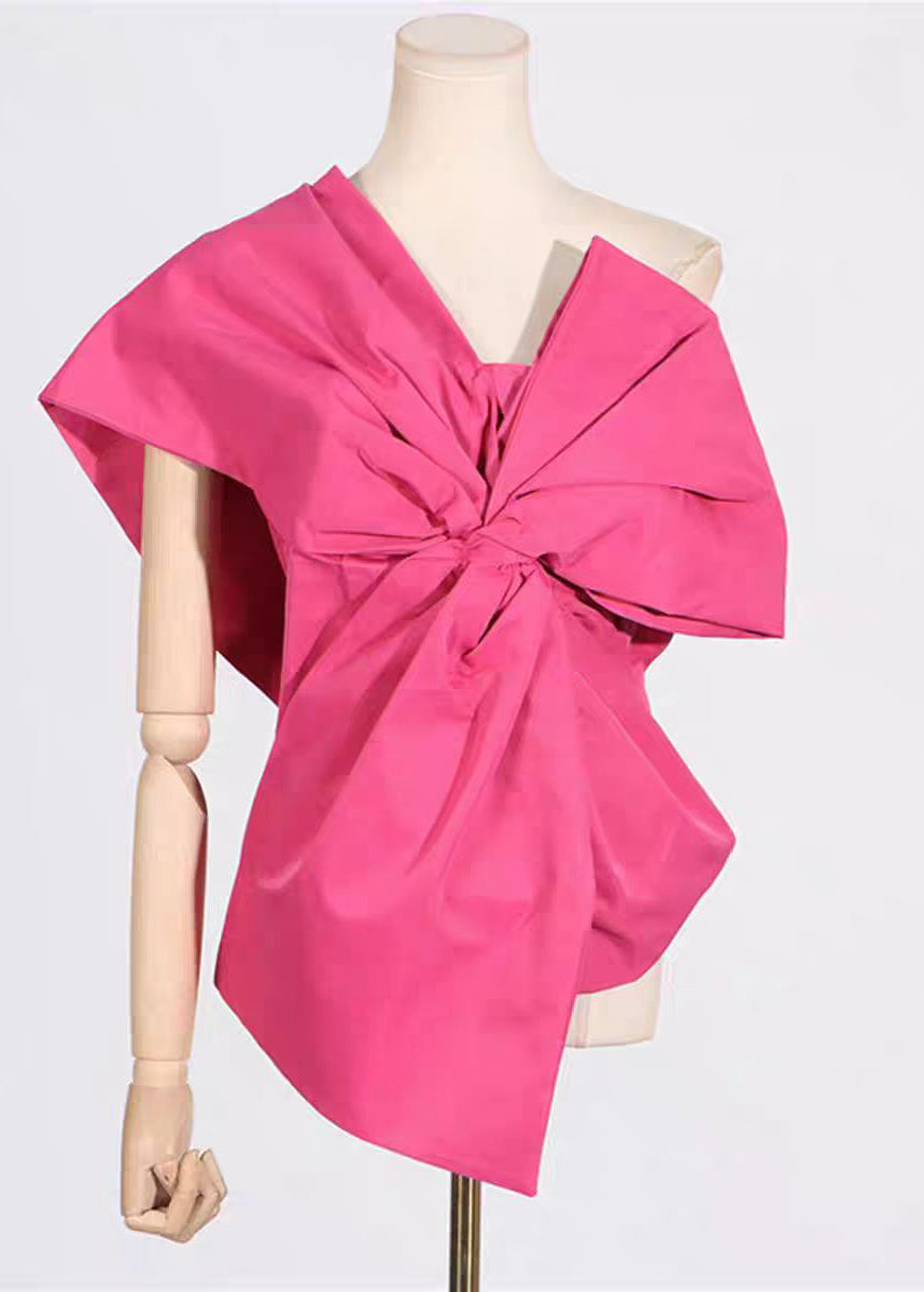 Fashion Red Asymmetrical Bow Splicing Design Top Summer