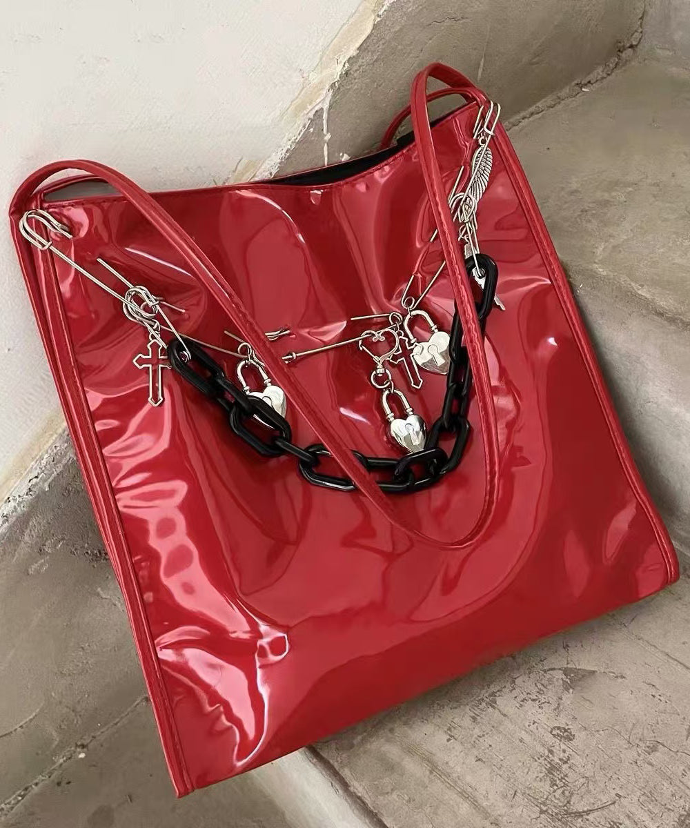 Fashion Red Large Capacity Chain Linked Faux Leather Shoulder Bags