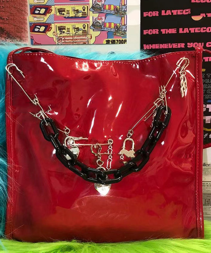 Fashion Red Large Capacity Chain Linked Faux Leather Shoulder Bags