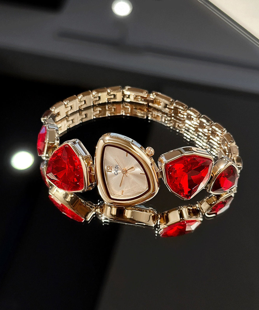 Fashion Red Stainless Steel Alloy Asymmetrical Gem Stone Watches