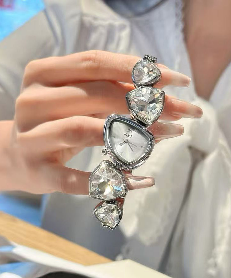 Fashion Red Stainless Steel Alloy Asymmetrical Gem Stone Watches