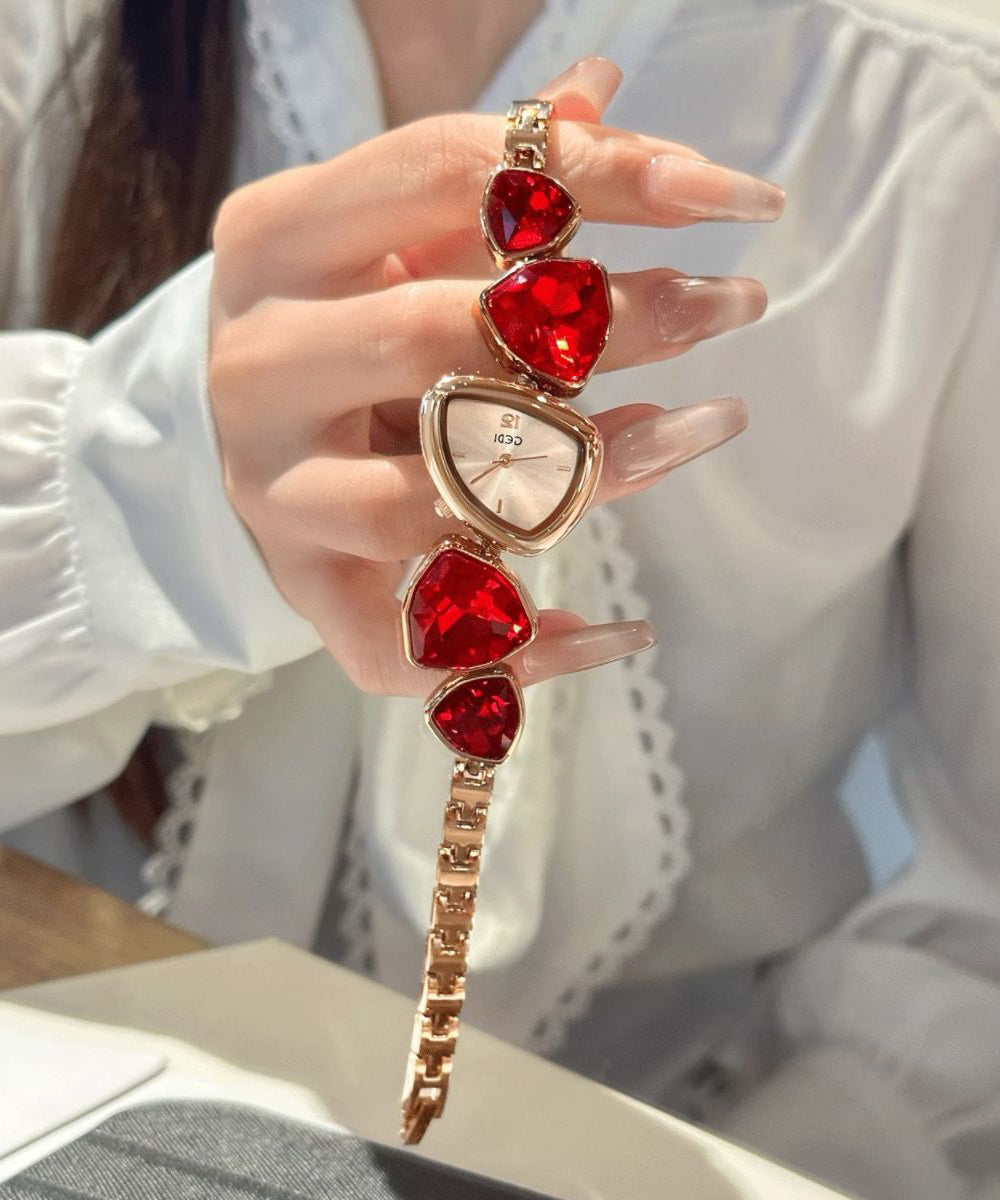 Fashion Red Stainless Steel Alloy Asymmetrical Gem Stone Watches