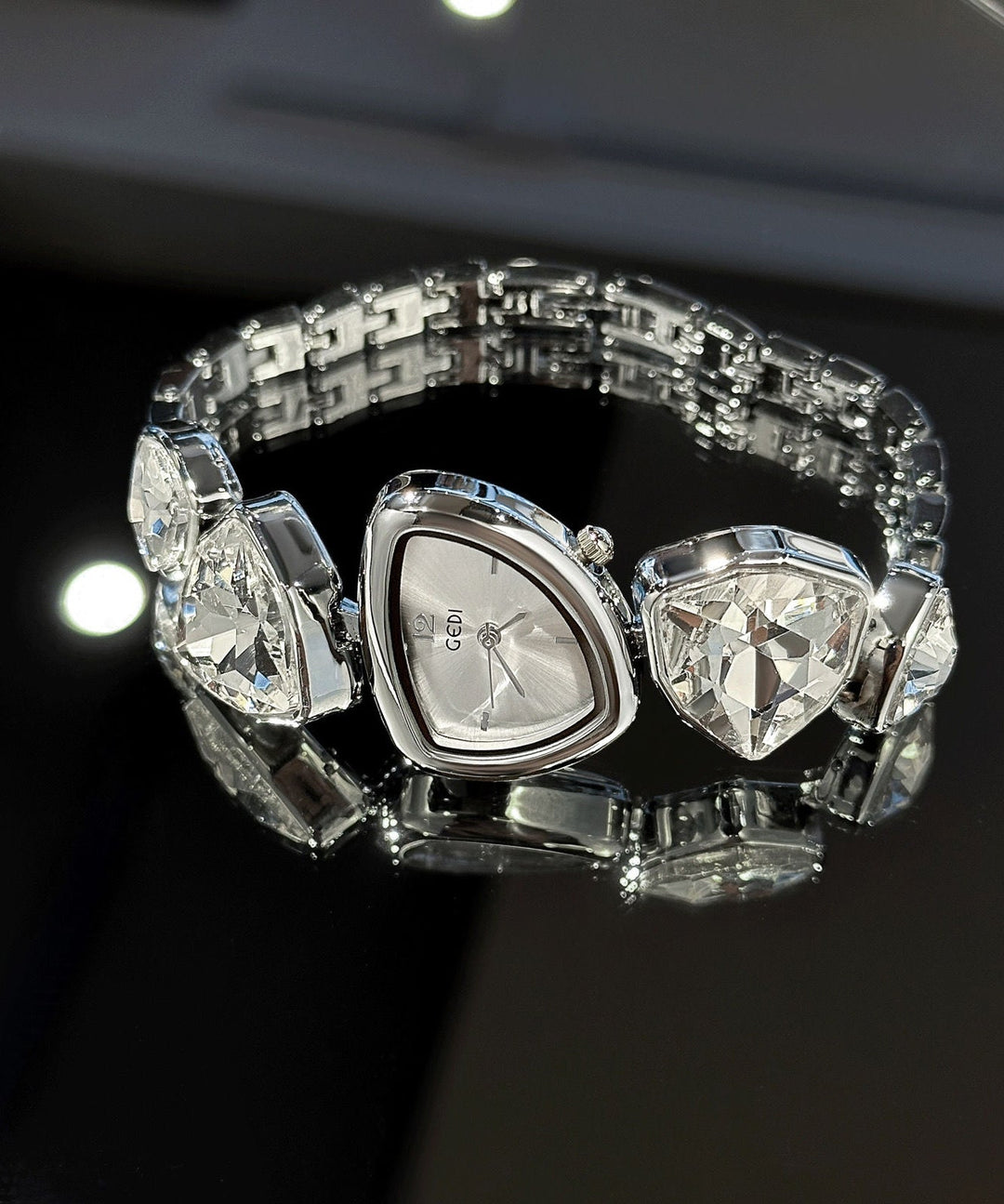 Fashion Red Stainless Steel Alloy Asymmetrical Gem Stone Watches