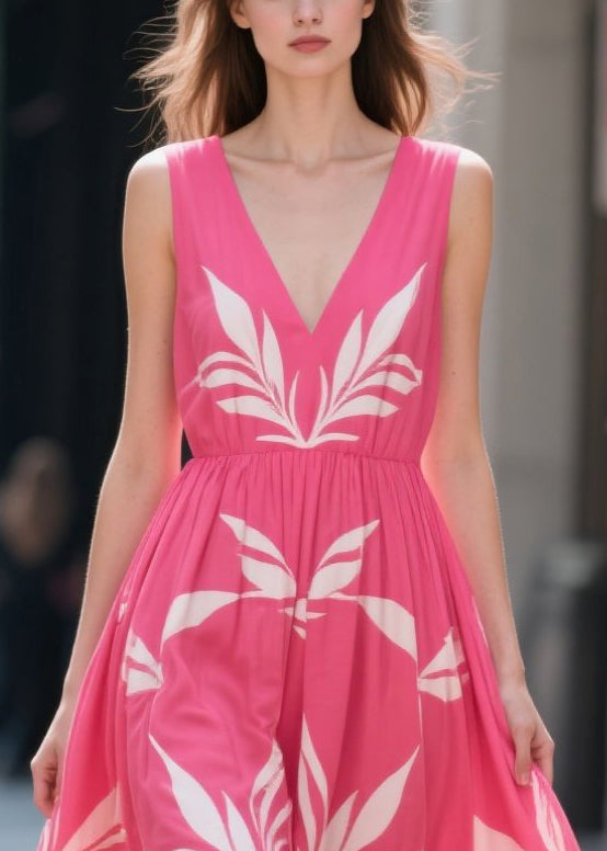 Fashion Rose Oversized Print Chiffon Maxi Dress Summer