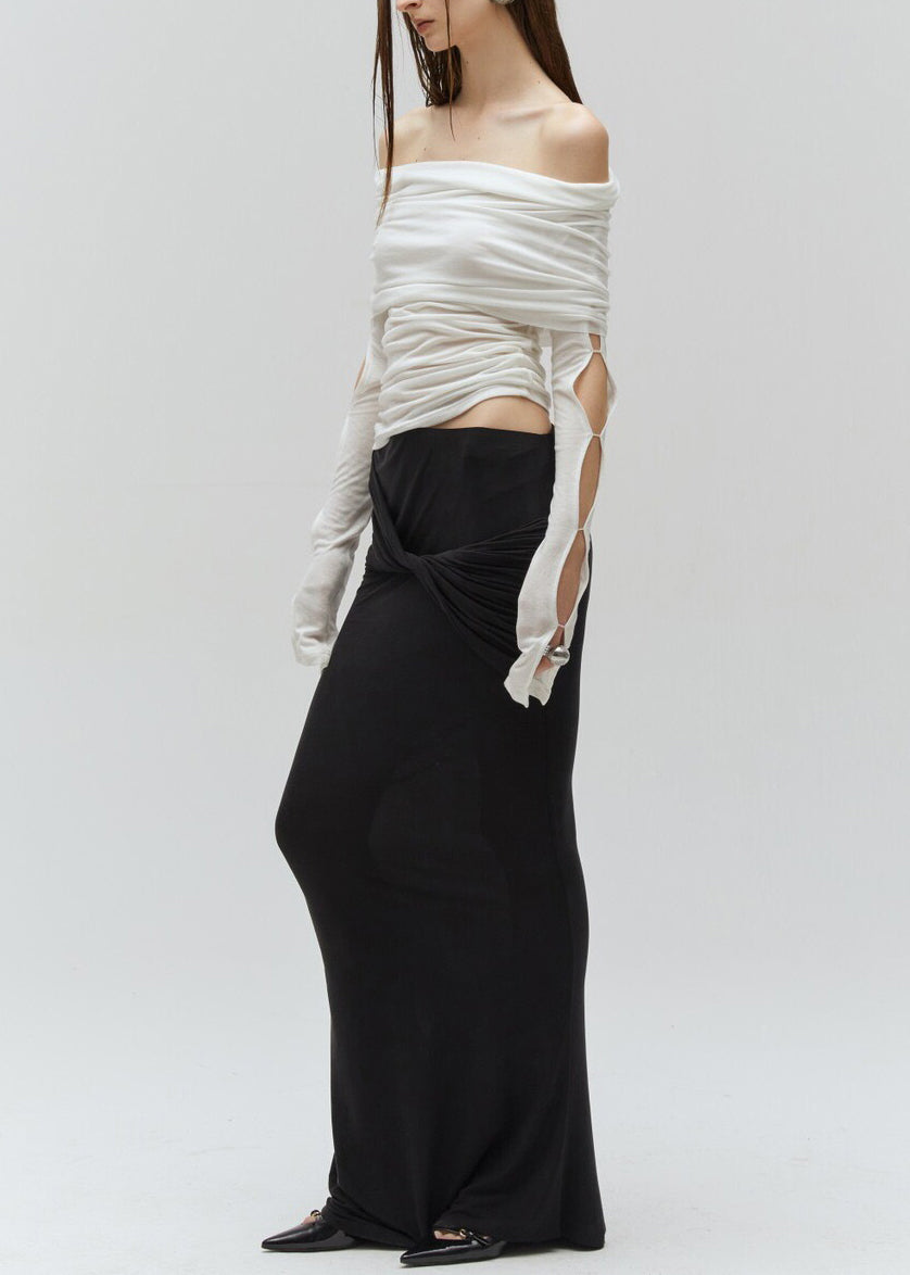 Fashion Sexy Black Hollow Out Cotton Two Pieces Set Fall