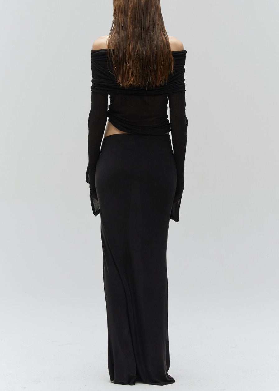 Fashion Sexy Black Hollow Out Cotton Two Pieces Set Fall