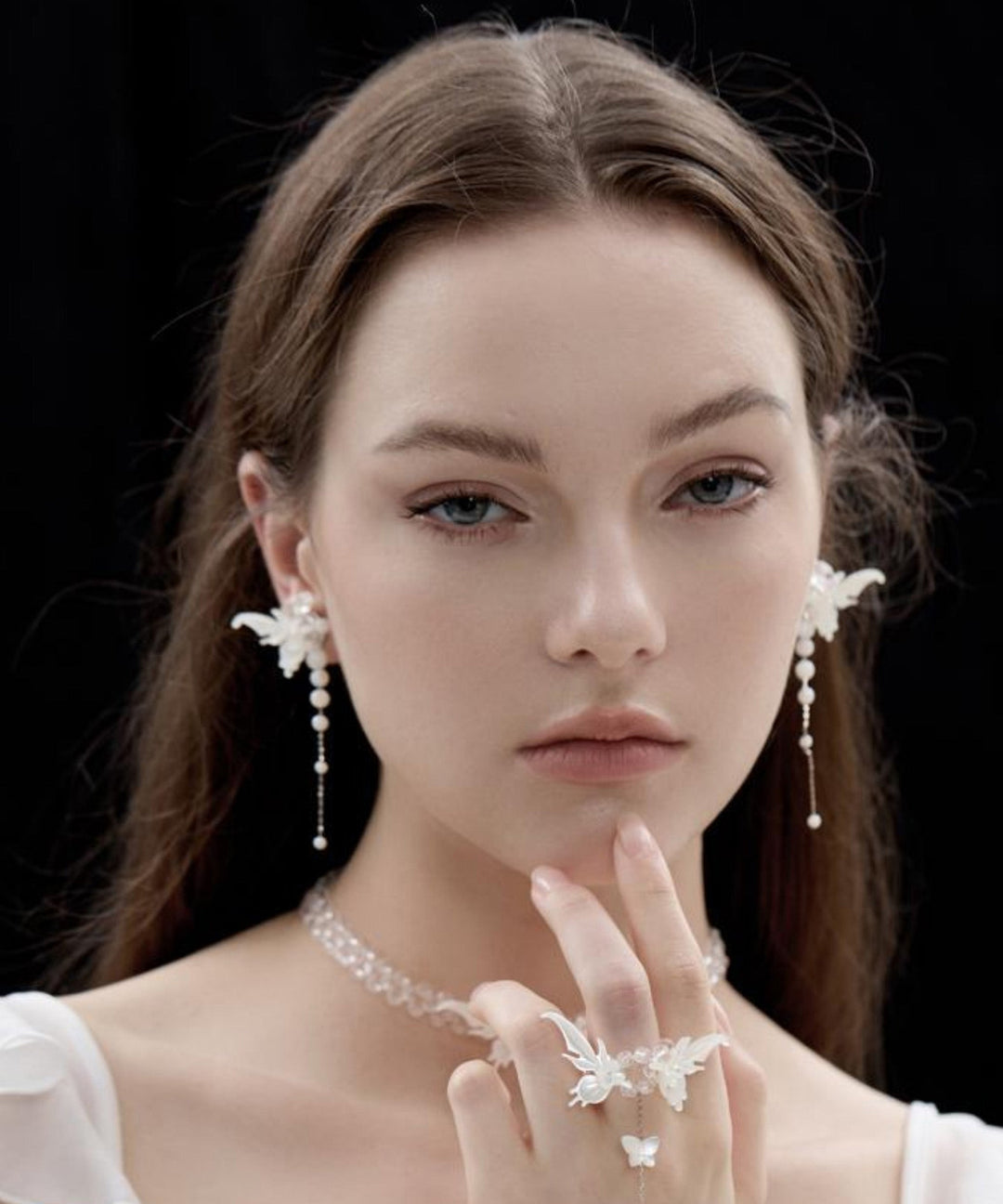 Fashion White Srerling Silver Butterfly Wings Tassel Drop Earrings