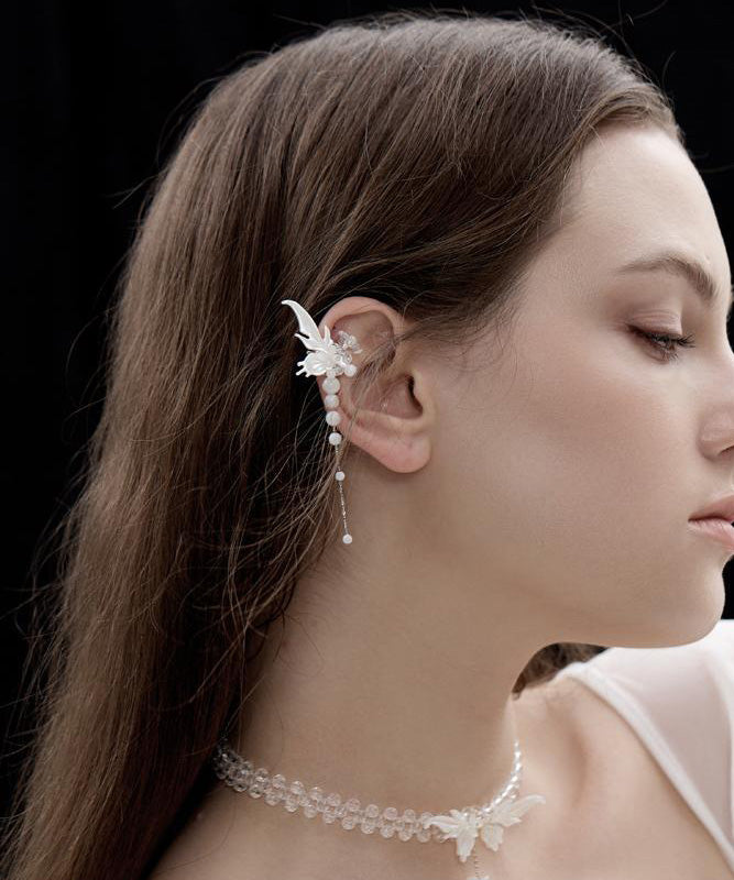 Fashion White Srerling Silver Butterfly Wings Tassel Drop Earrings