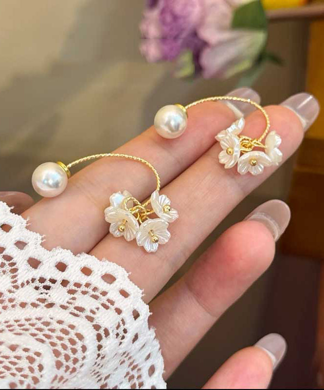 Fashion Yellow Acrylic Alloy Pearl Floral Hoop Earrings