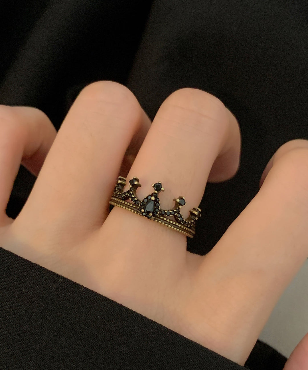 Fine Ancient Gold Metal Butterfly Crown Hollow Out Rings Two Piece Set