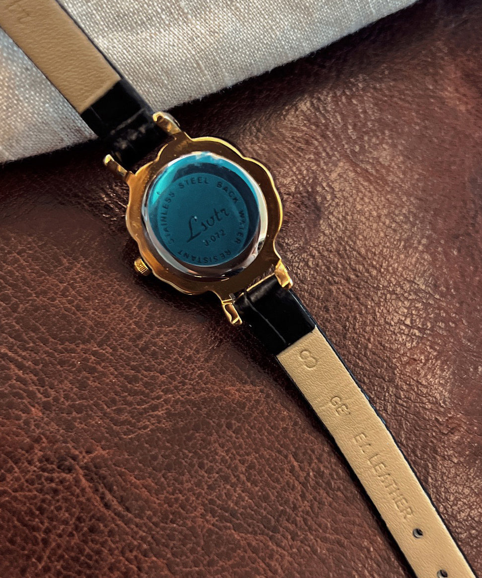 Fine Black Leather Alloy Organic Glass Quartz Movement Watches