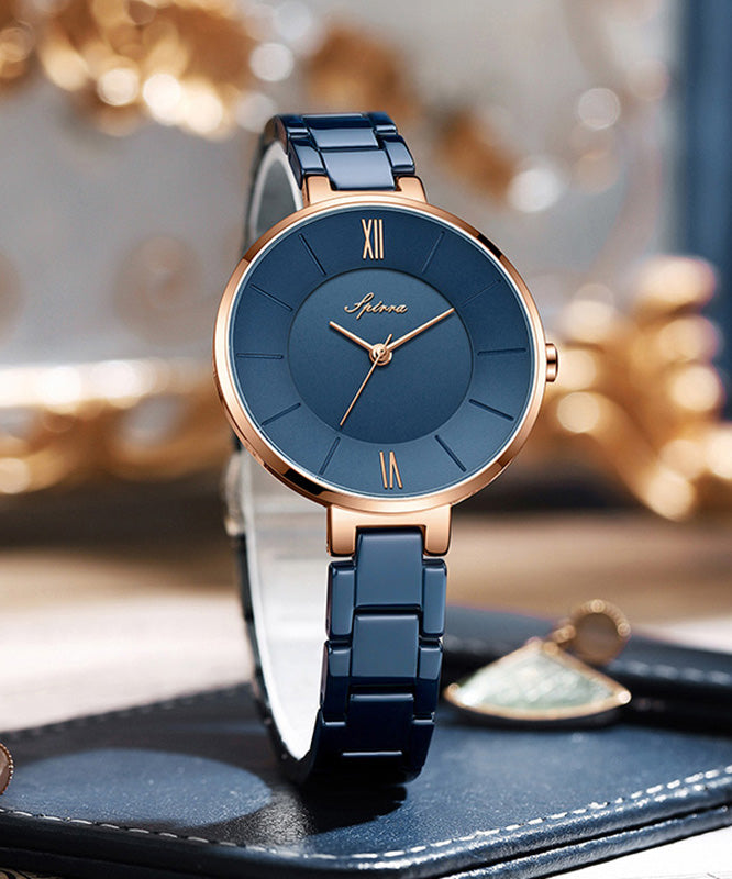 Fine Blue Stainless Steel Ceramics Tempered Glass Watch