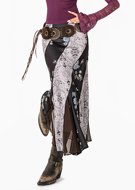 Fine Colorblock Asymmetrical Print Fishtail Skirt Summer