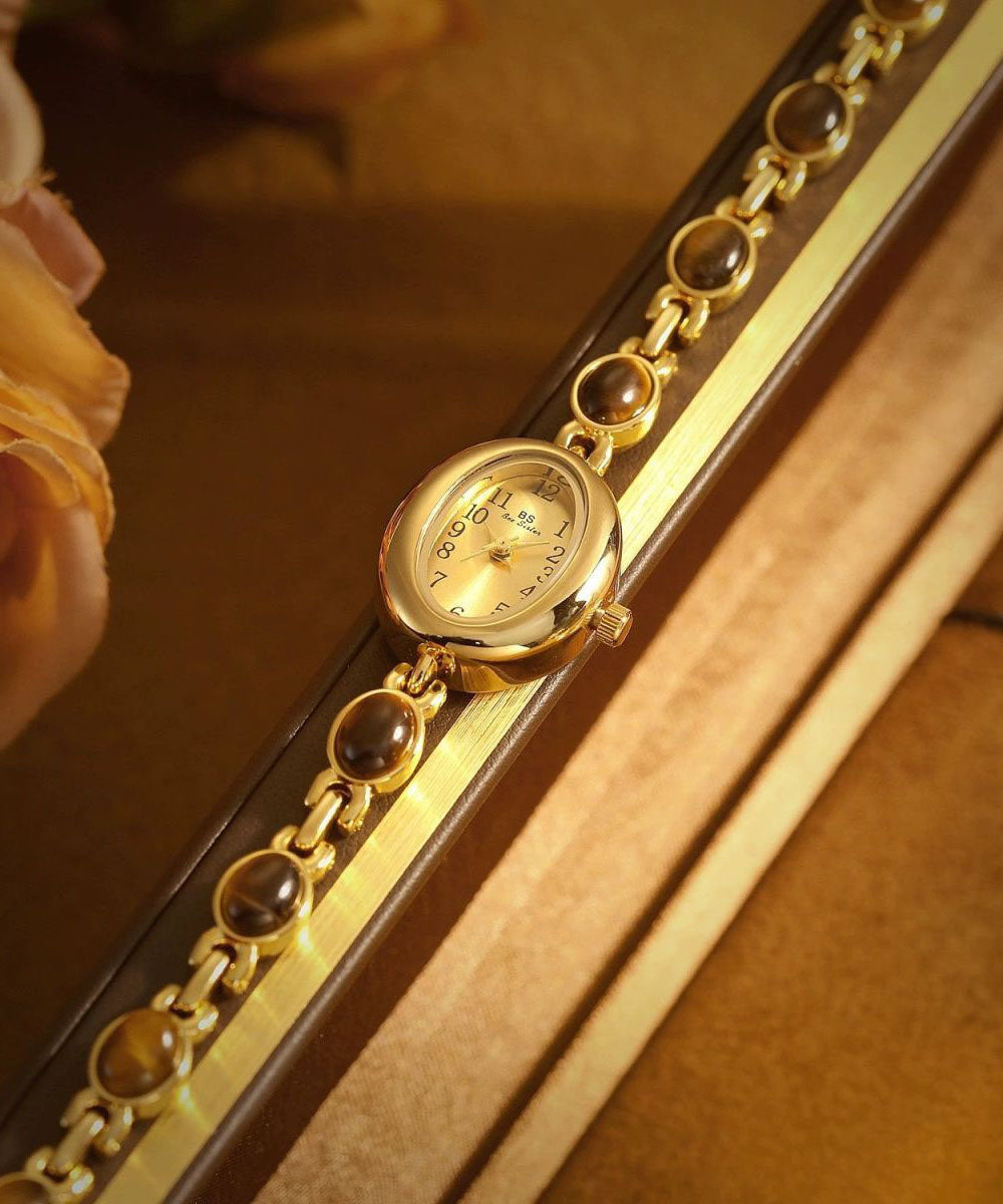 Fine Gold Metal Alloy Tempered Glass Quartz Movement Watches