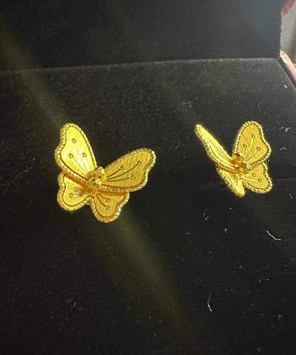 Fine Gold Sterling Silver Overgild Butterfly Stud Earrings