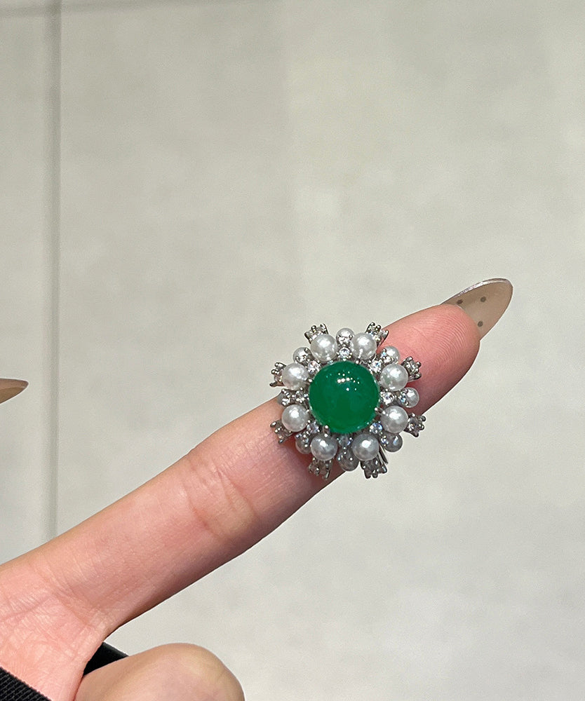 Fine Green Alloy Zircon Jade Pearl Rings