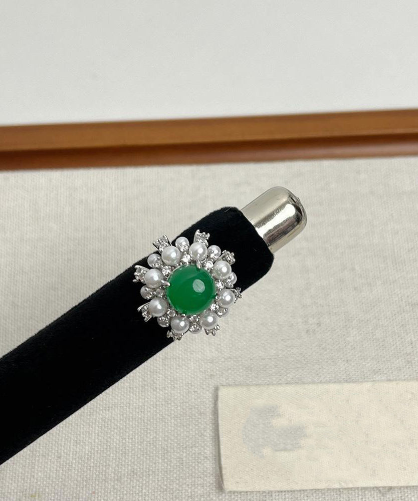 Fine Green Alloy Zircon Jade Pearl Rings