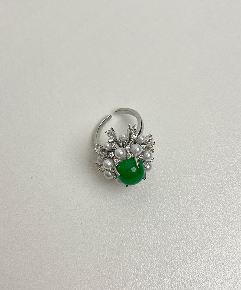 Fine Green Alloy Zircon Jade Pearl Rings