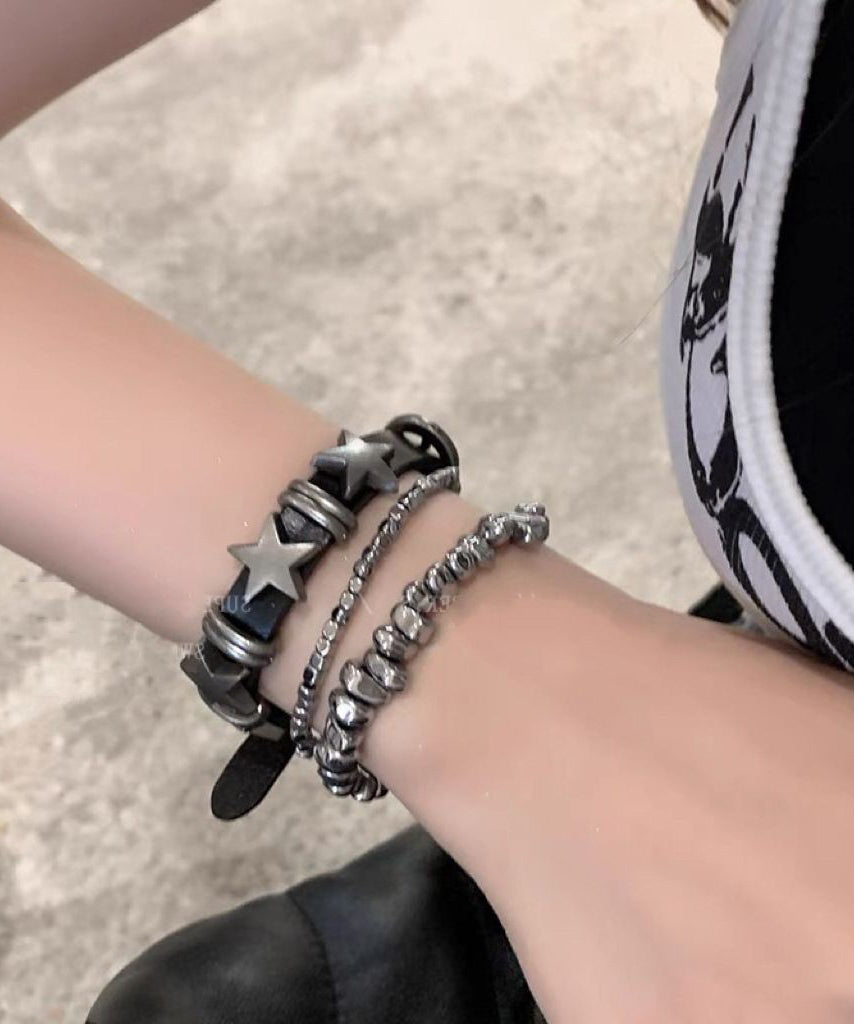 Fine Grey Alloy PU Chain Star Bracelet Three-Piece Set