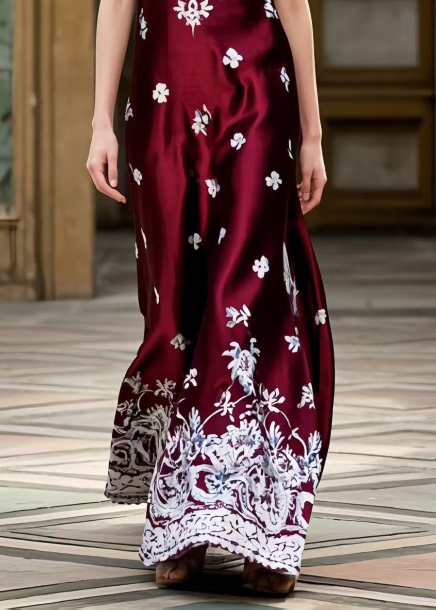 Fine Mulberry Square Collar Patchwork Print Silk Ankle Dress Summer