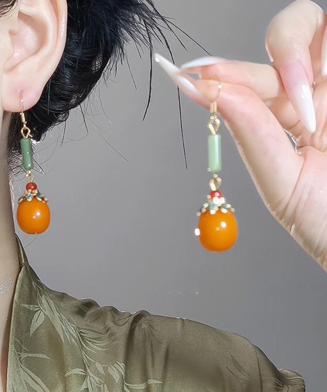 Fine Orange Sterling Silver Overgild Pearl Tassel Drop Earrings