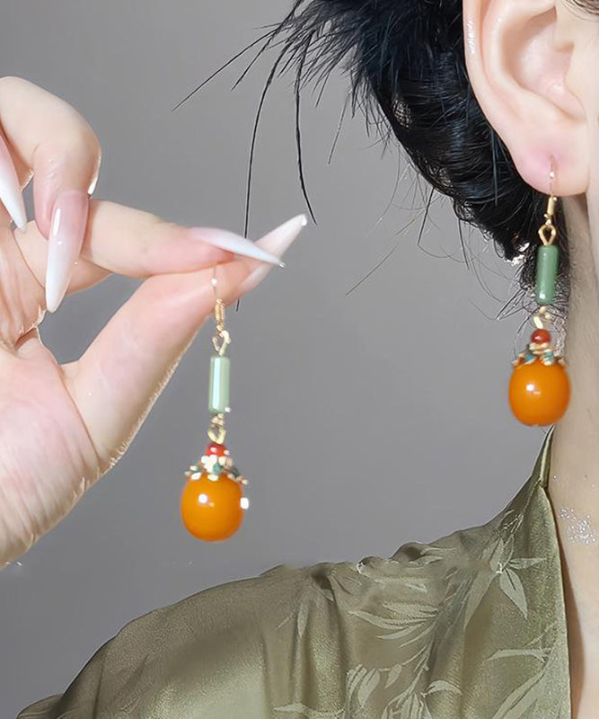 Fine Orange Sterling Silver Overgild Pearl Tassel Drop Earrings